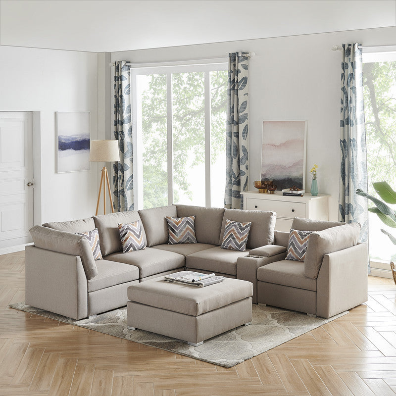 Amira Reversible Sectional Sofa with USB Console, Ottoman, and Modular Design