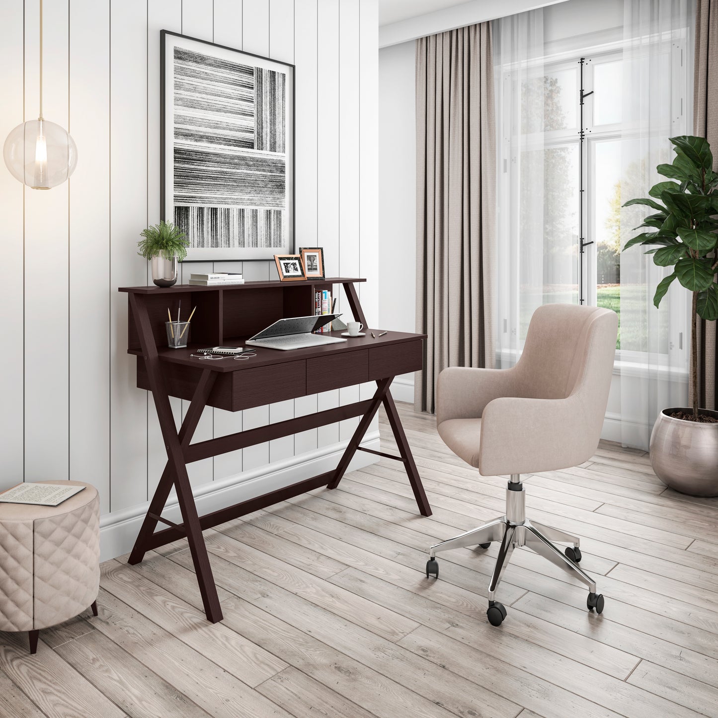 Elegant Writing Desk with Ample Storage in Wenge Wood