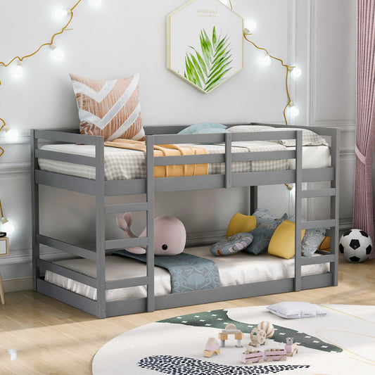 Twin Bunk Bed with Ladder and Space-Saving Design in Gray