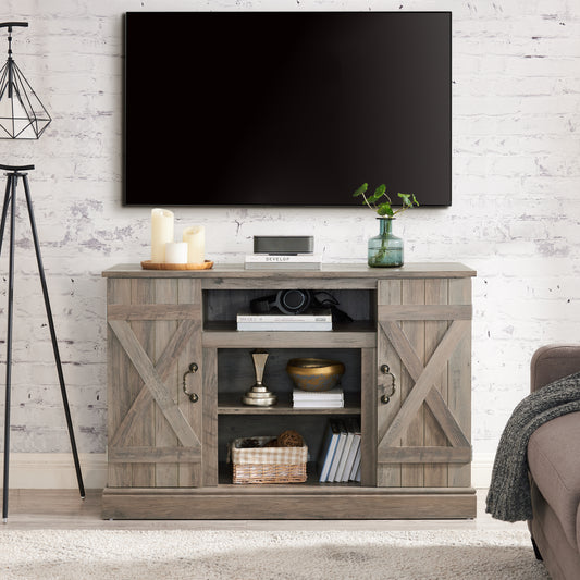 Rustic Farmhouse Style TV Console with Open and Closed Storage - Gray Wash, 47W*15.5D*30.75H