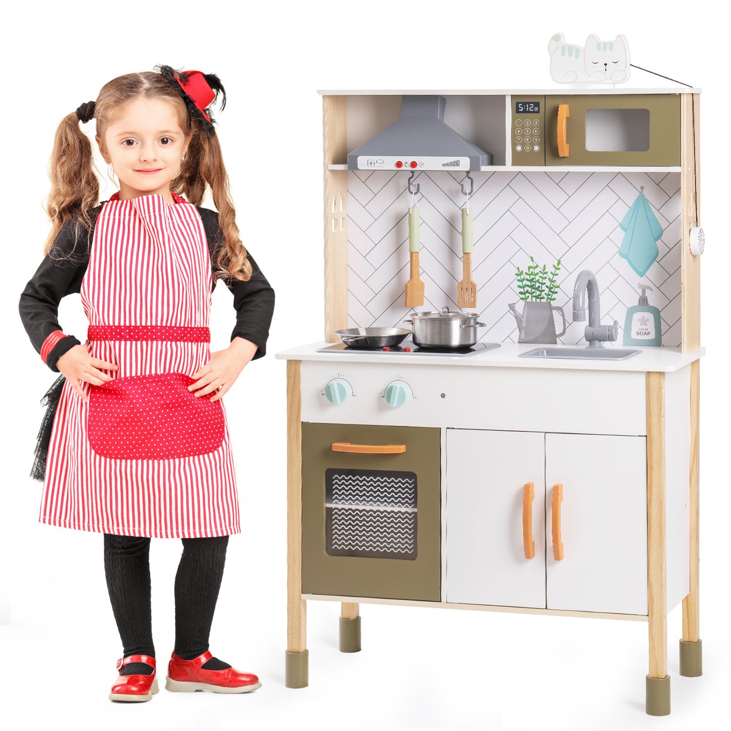 Classic Wooden Kitchen Playset with Simulated Cooking Experience and Realistic Accessories