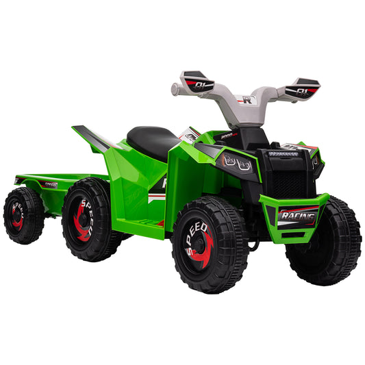 Electric Kids ATV Quad Car with Trailer, 6V Electric Car for Toddlers, Green