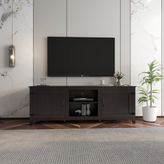 Traditional Black TV Stand with Spacious Storage and Durable Design