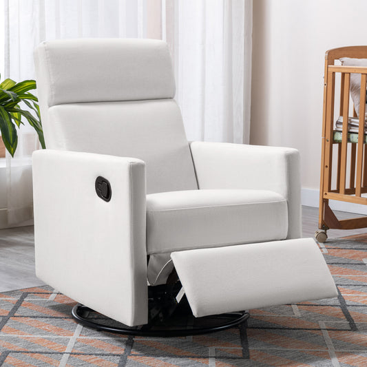 Swivel Reclining Nursery Chair with Modern Beige Upholstery