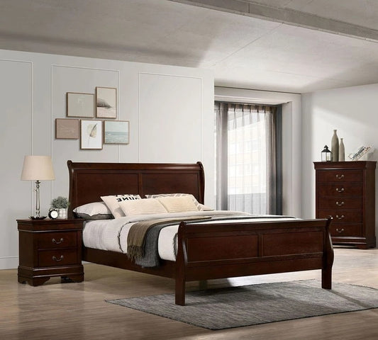 Eastern King Size Bed Cherry Louis Phillipe Solidwood 1pc Bed Bedroom Sleigh Bed