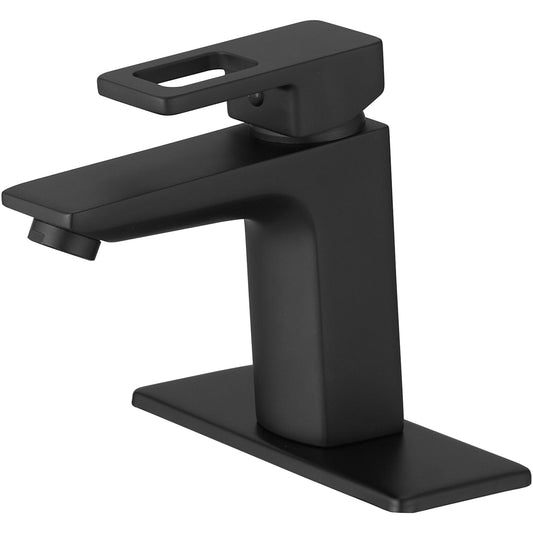 Matte Black Single Handle Bathroom Faucet with Low-Arc Spout and Supply Line