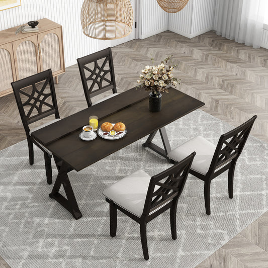 5-Piece 62*35.2inch Extendable Rubber Wood Dining Table Set with X-shape Legs,Console Table with Two 8.8Inch-Wide Flip Lids and Upholstered Dining Chairs ,Dark Walnut