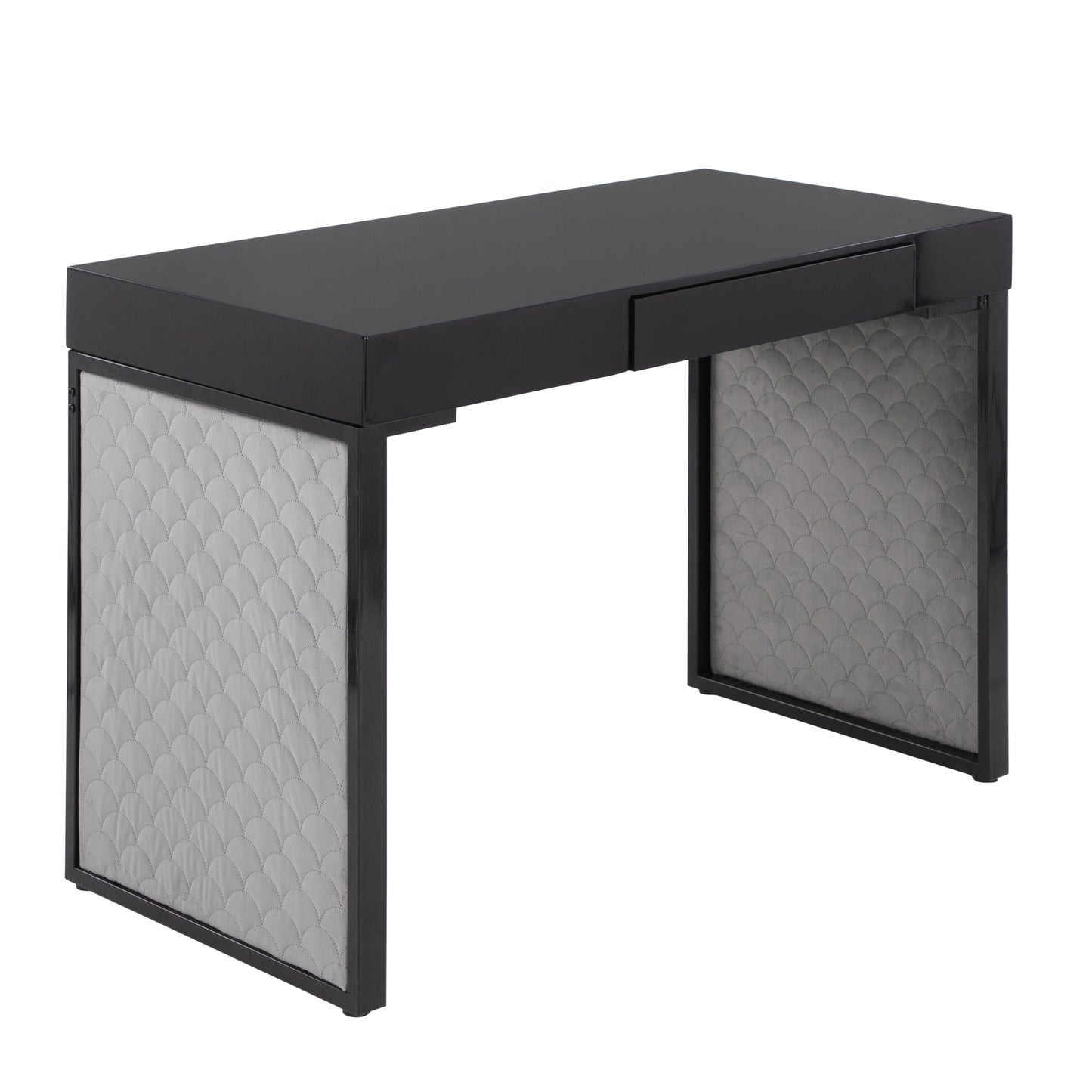 Sleek Modern Black Steel and Silver Velvet Desk