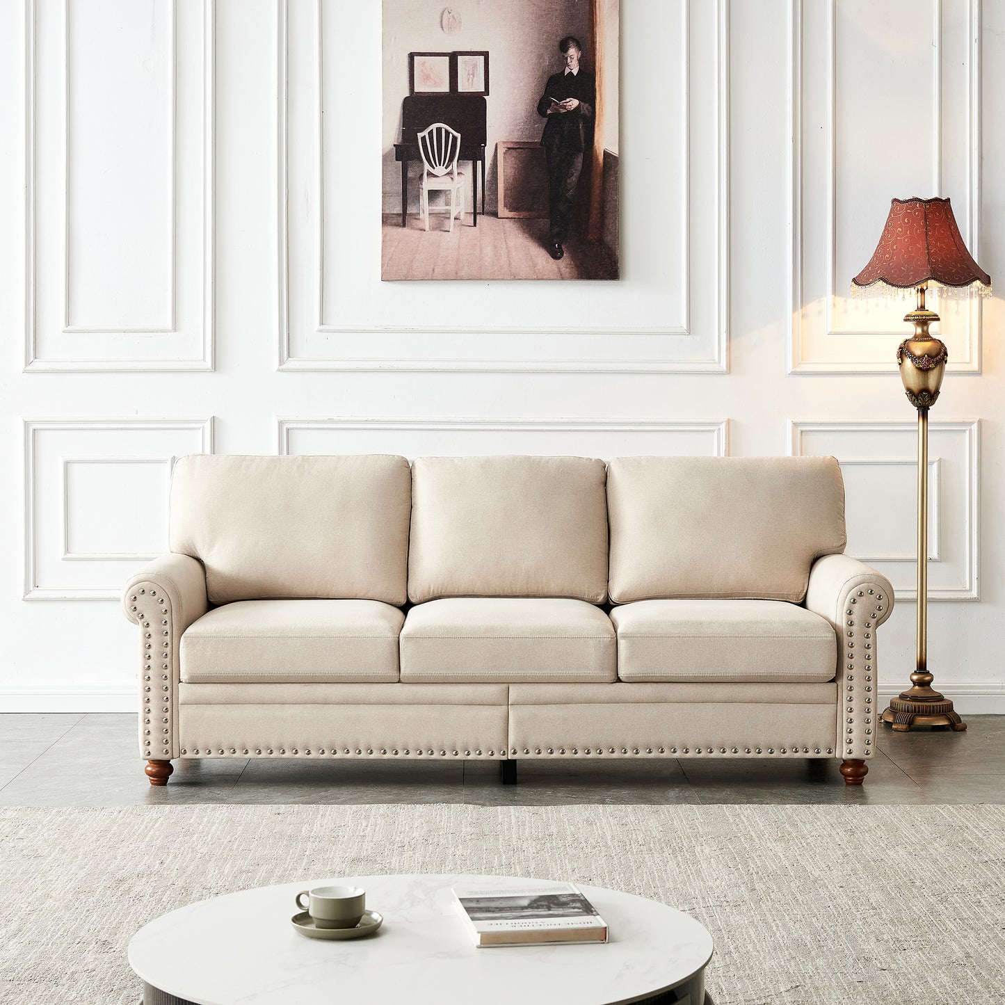 Linen Fabric Upholstery with Storage Sofa (Beige)