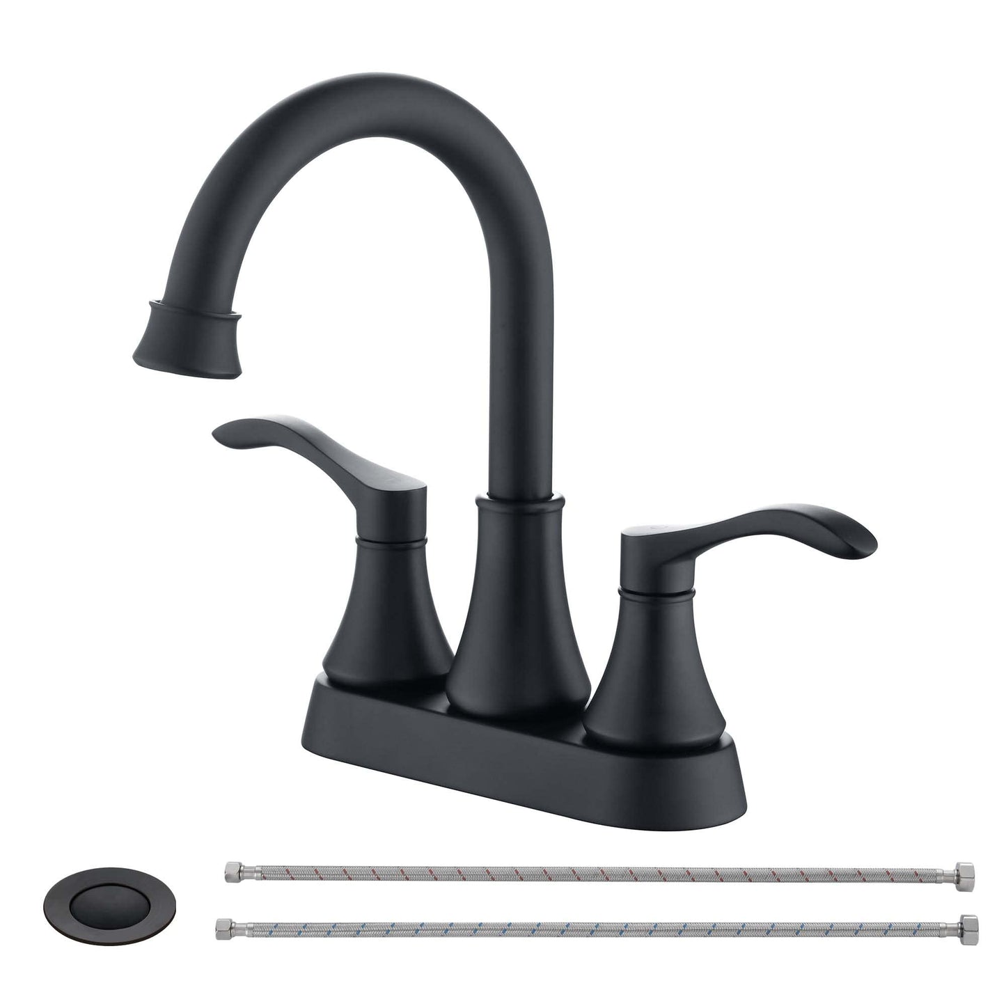 2-Handle Matte Black Bathroom Faucet with Stainless Steel Pop-Up Drain Sets for Centerset RV Bathroom