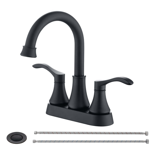 2-Handle Matte Black Bathroom Faucet with Stainless Steel Pop-Up Drain Sets for Centerset RV Bathroom