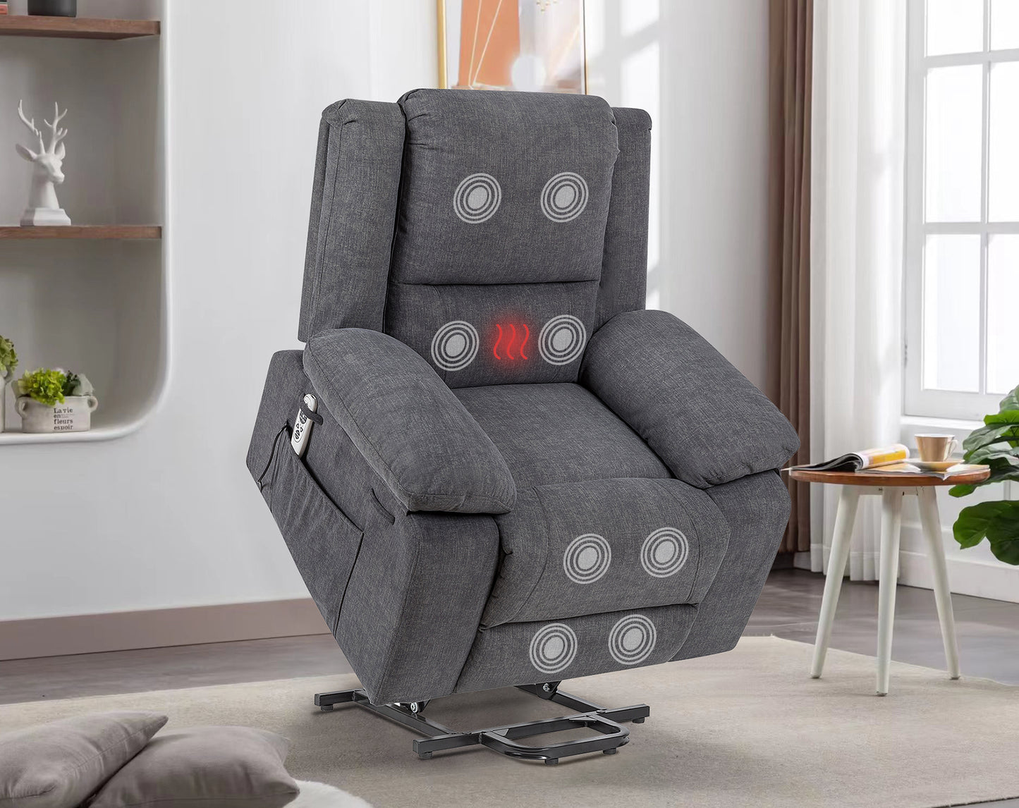 Electric Power Recliner Chair With Massage, Lumbar Heating, and Multi-function Lift, Adjustable Angle and Side Pocket