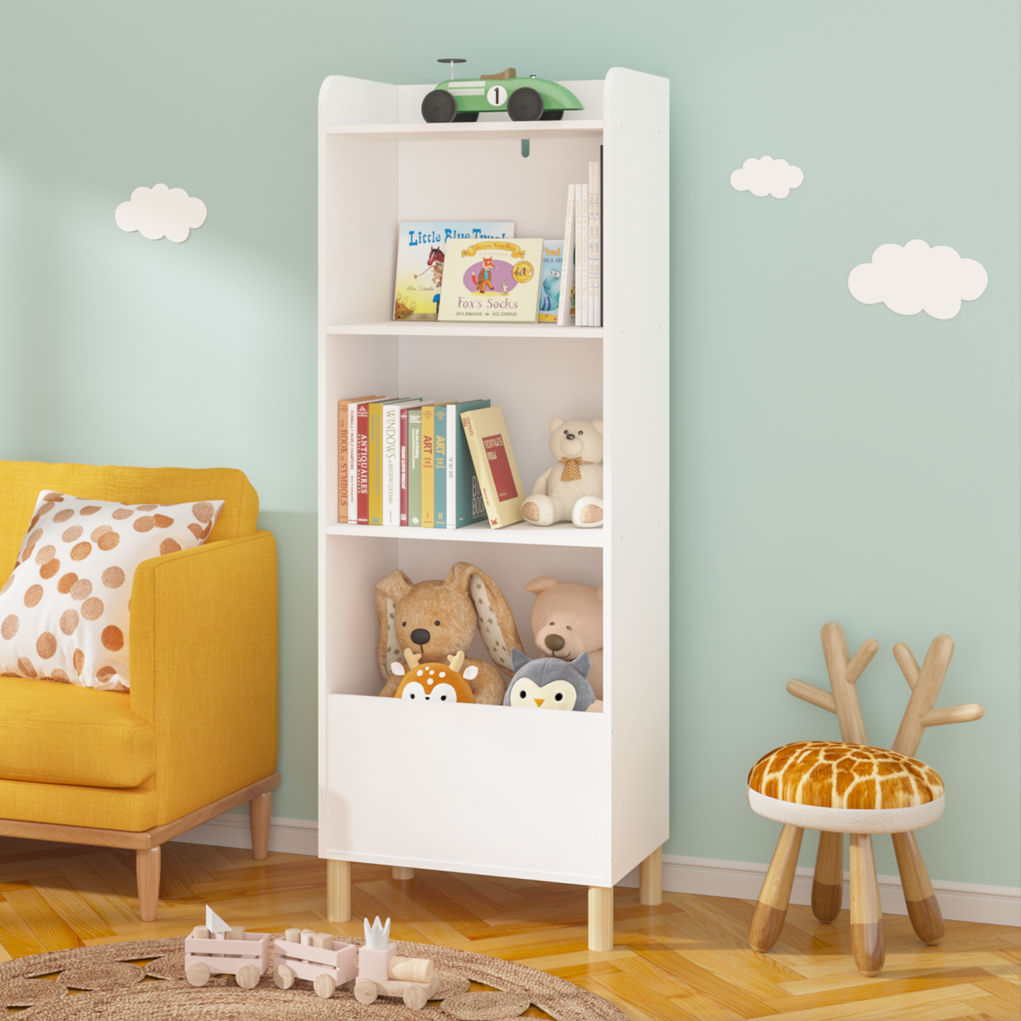 Kids 4-Tier Bookcase, Children's Book Display, Bookshelf Toy Storage Cabinet Organizer for Children's Room, Playroom, Nursery