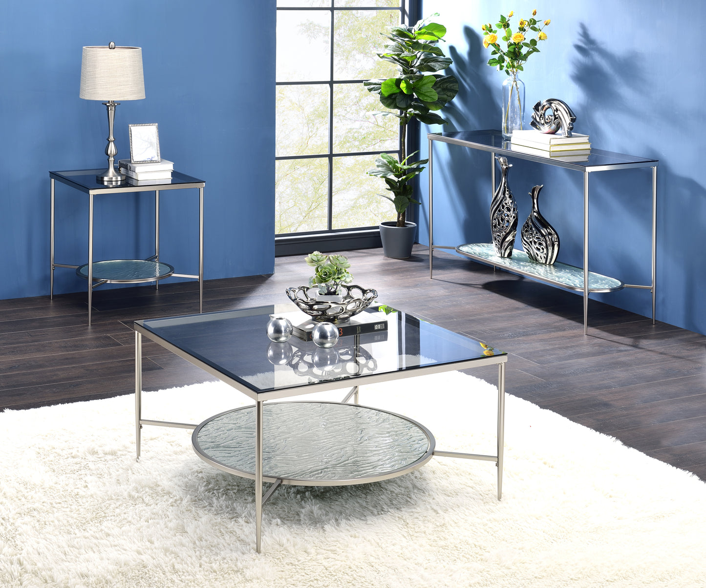 Adelrik Glass and Chrome Finish Coffee Table LV00574