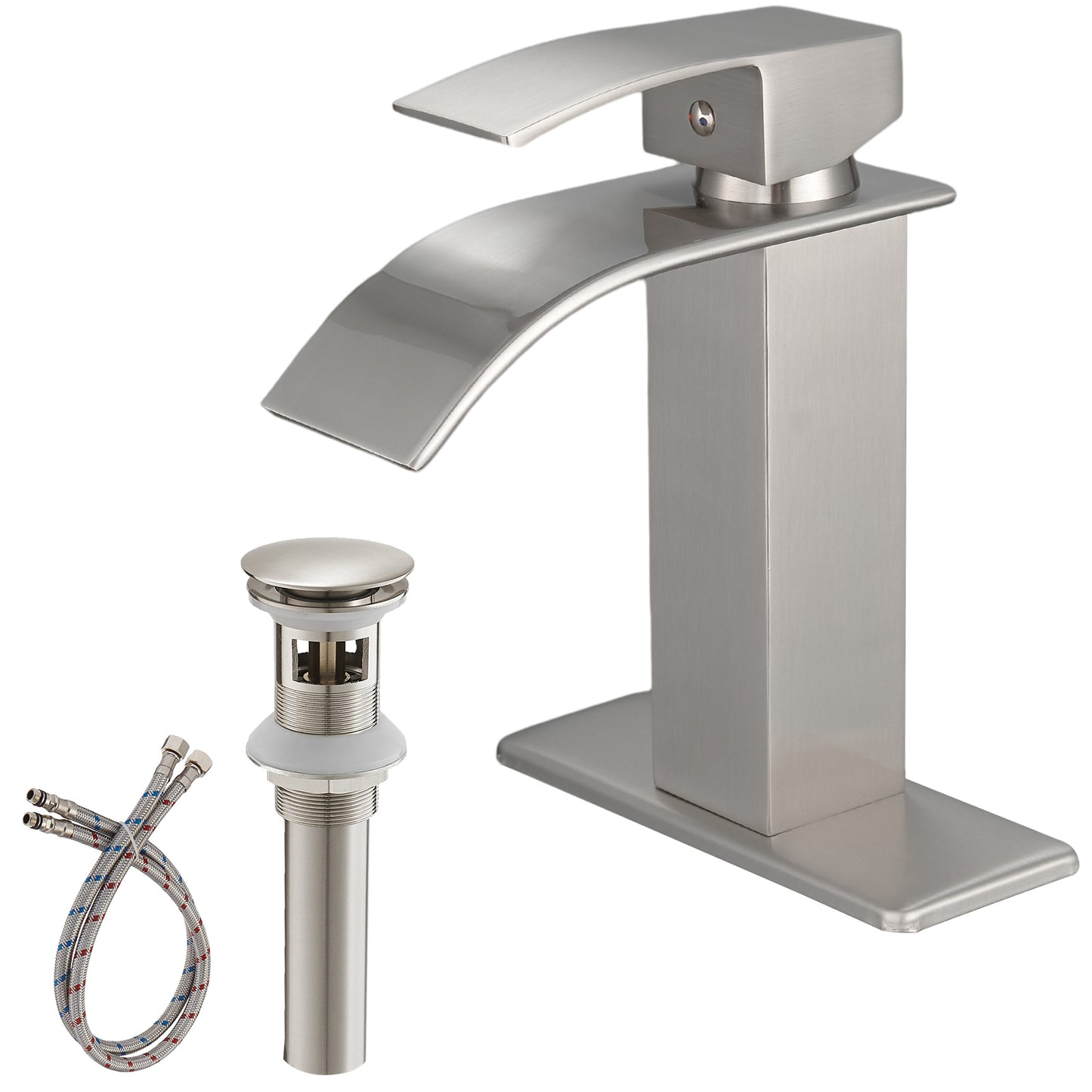 Brushed Nickel Waterfall Bathroom Faucet With Single-Handle Operation