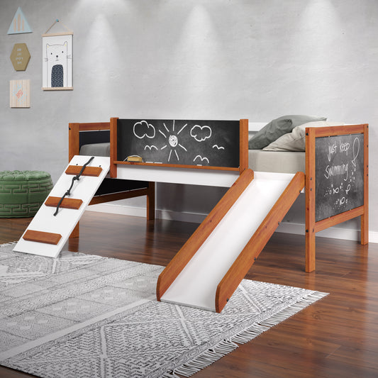 Aurea Twin Loft Bed w/Slide, Cherry Oak & White Finish BD01409