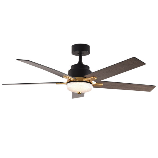 52 Inch Modern Black Ceiling Fan with Remote Control for Bedroom, Living Room, and Patios