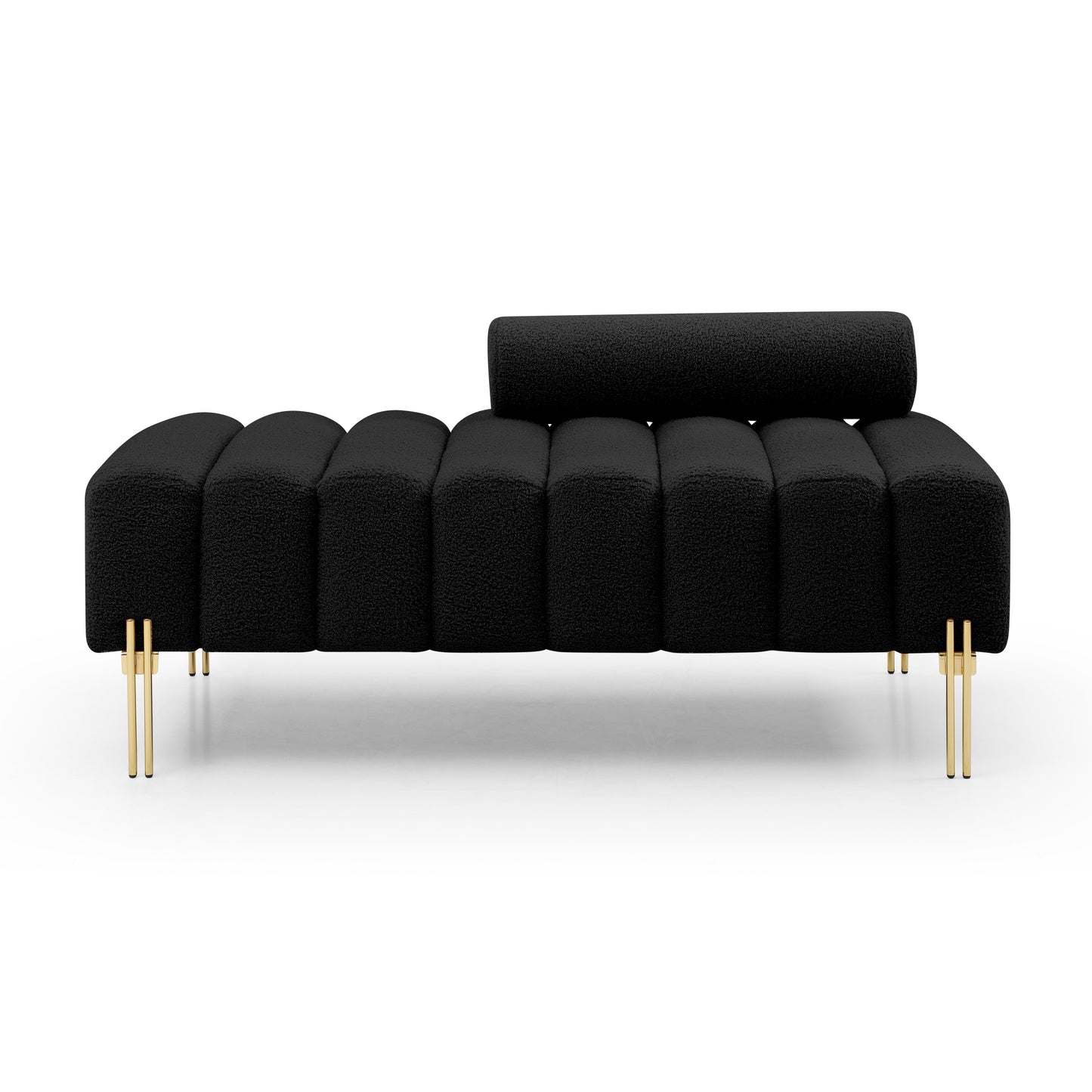 53.2 Modern Black Sherpa Fabric Upholstered Entryway Bench with Gold Metal Legs