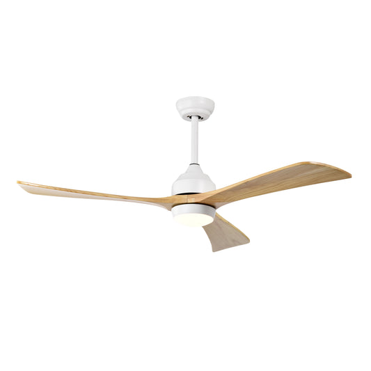 52-Inch Industrial Style Ceiling Fan with Lights and Remote Control - White Wood Finish
