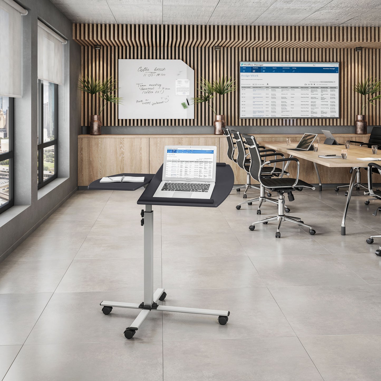 Adjustable Rolling Laptop Workstation with Graphite Finish