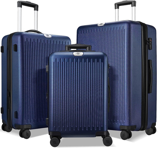 3 Piece Luggage Sets Expandable, Hardshell Travel Suitcase with Double Spinner Wheels and TSA Lock (Dark Blue)