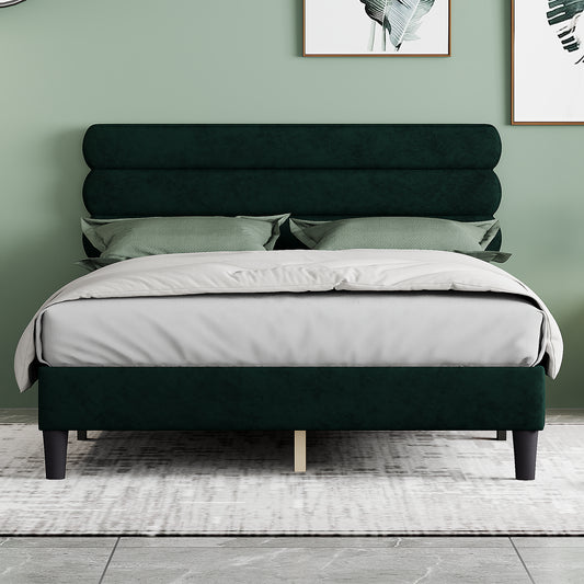 Queen Bed Frame with Headboard,Sturdy Platform Bed with Wooden Slats Support,No Box Spring,Mattress Foundation,Easy Assembly  Green