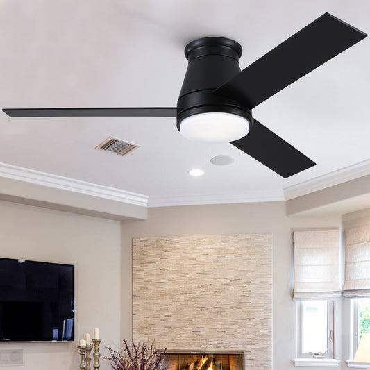 48-inch Sleek Black Low Profile Ceiling Fan with LED Light