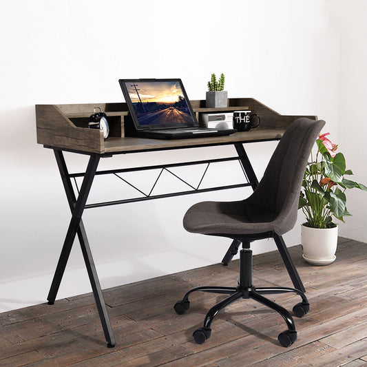 Versatile Beige and White Computer Desk with Storage Cubbies