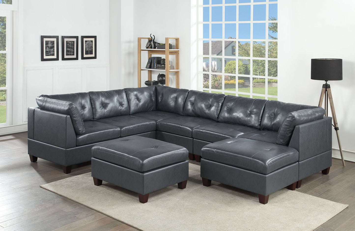 Luxurious Contemporary Black Leather 8pc Sectional Set