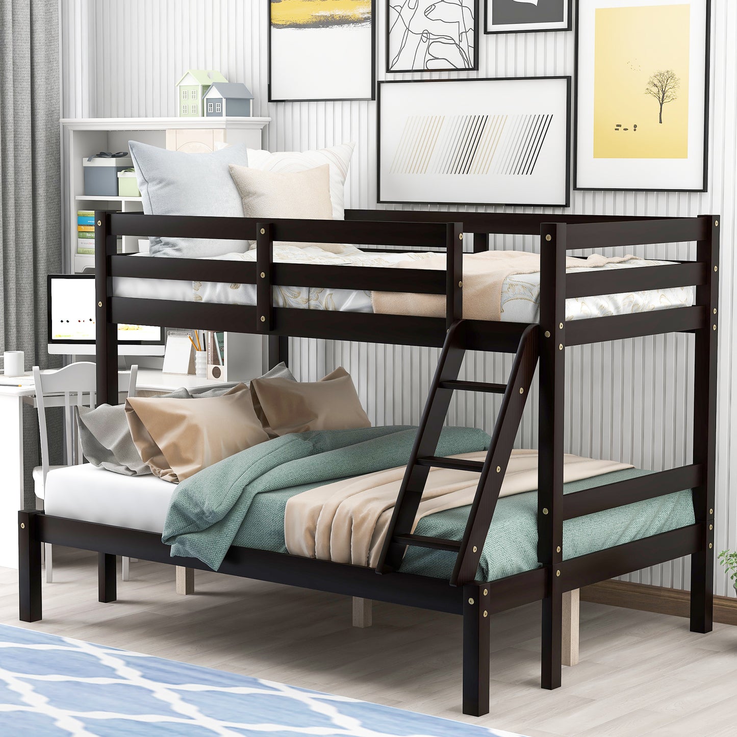 Elegant Twin Full Espresso Bunk Bed with Maximized Space