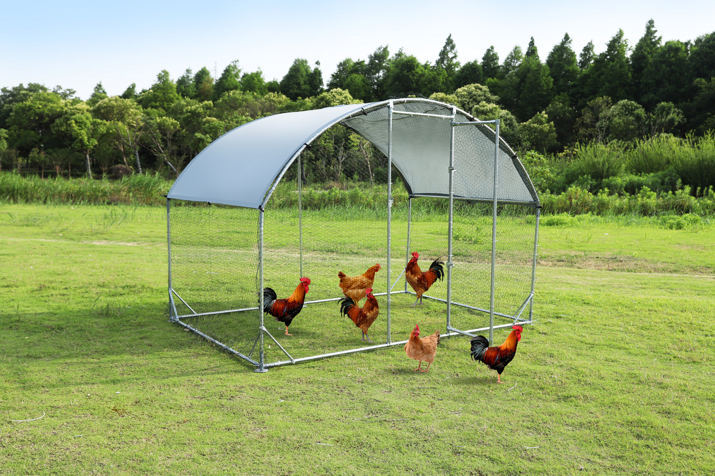 Large metal chicken coop upgrade three support steel wire impregnated plastic net cage, Oxford cloth silver plated waterproof UV protection, duck rabbit sheep bird outdoor house 9.2'W x 6.2'L x 6.5'H