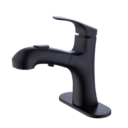 Modern Black Bathroom Faucet with Pull Down Sprayer and Single Handle