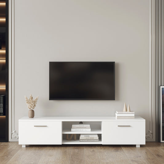 Entertainment Console with Two Drawers for 70 Inch TV, White TV Stand for Living Room or Bedroom