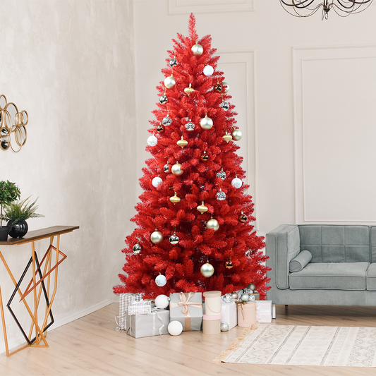 Festive 4FT Red PVC Christmas Tree with Automatic Setup and Fireproof Design