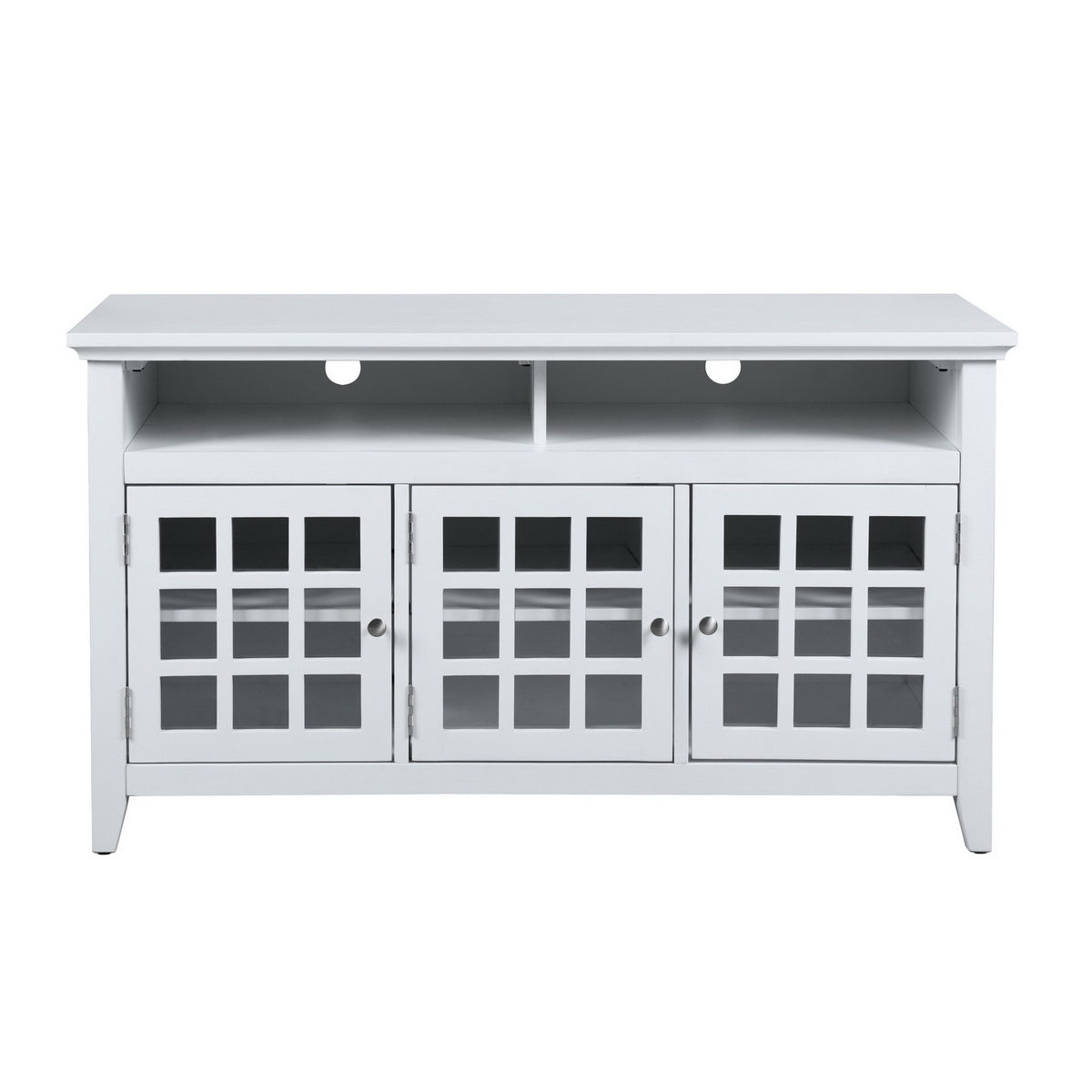 White Coastal TV Stand with 3-Door Cabinet