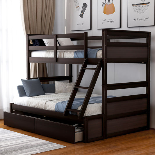 Espresso Twin over Full Bunk Bed with Storage and Drawers - Space-Saving Sleep Solution