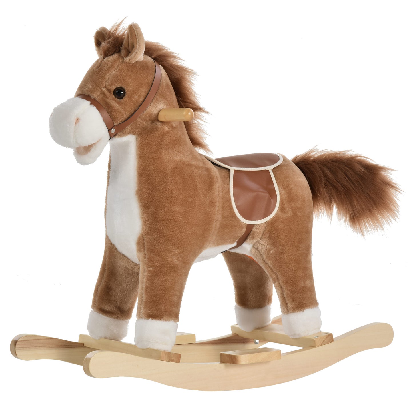 Brown Plush Interactive Rocking Horse for Babies with Sound and Motion