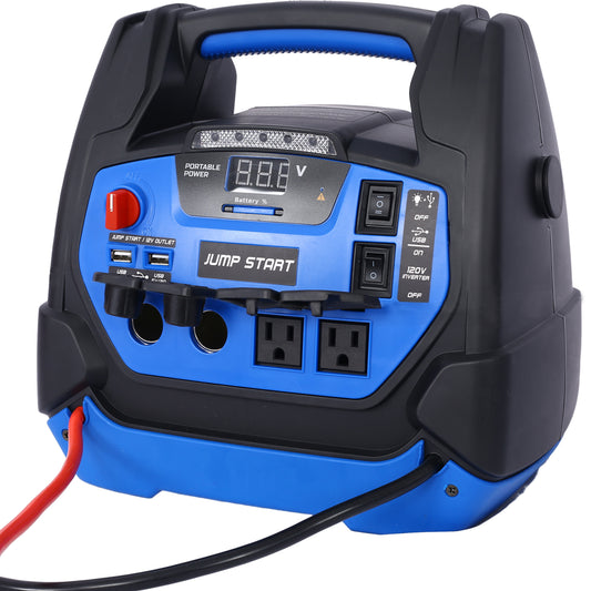 Portable 6-in-1 Multi-Functional Jump Starter with Air Compressor and Power Stations - 1800 Amps