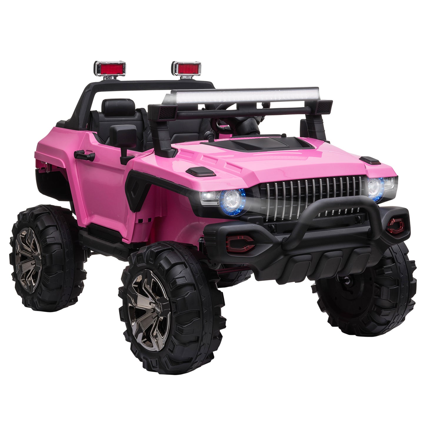 Electric 2-Seater Pink Police Car Ride-on Truck for Kids with Remote Control, Siren, and Music