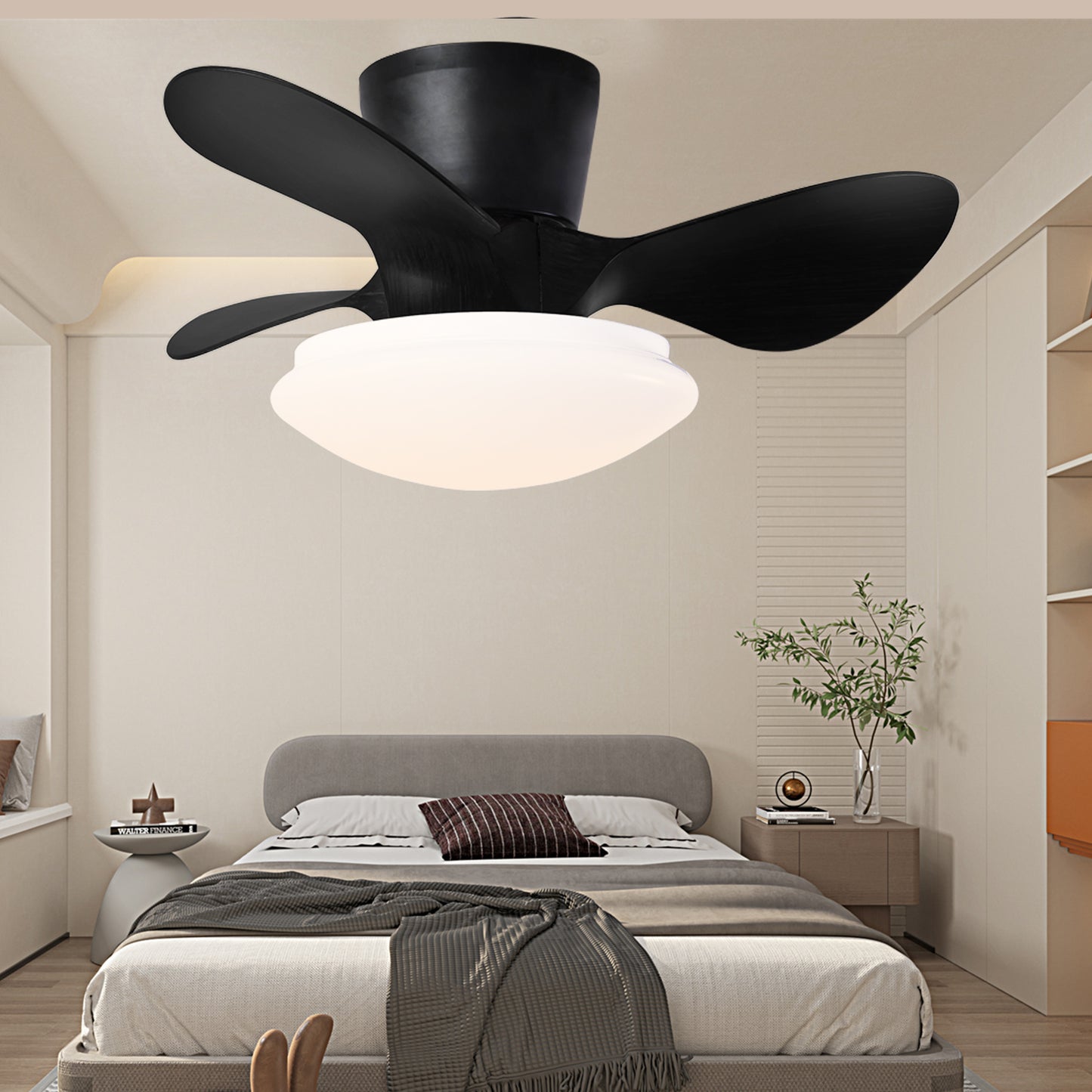 24 Sleek Ceiling Fan with Dimmable LED Light and Remote Control, Energy Efficient Indoor Fan, Modern Black Finish