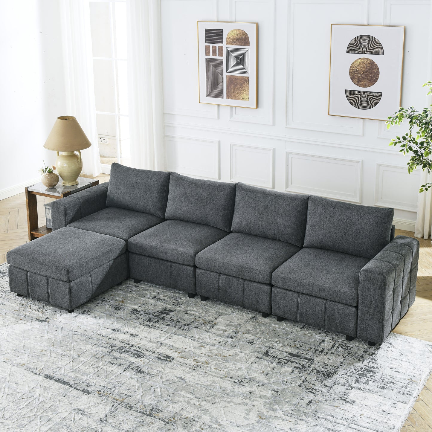 Customizable L Shaped Modular Sofa Set with Ottoman for Apartment Living Room