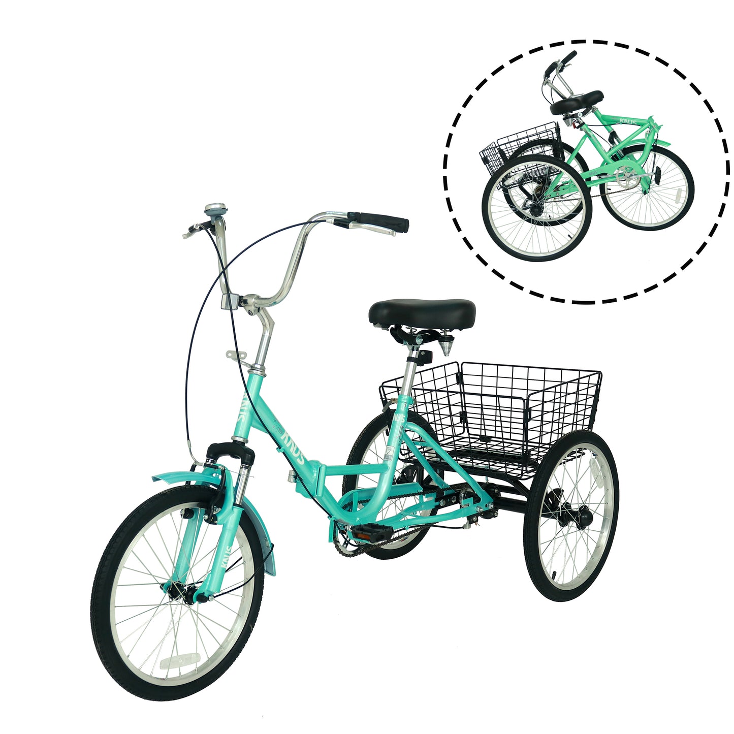 Adult Folding Tricycles 3 Wheel W/Installation Tools with Low Step-Through, Large Basket, Foldable Tricycle for Adults, Women, Men