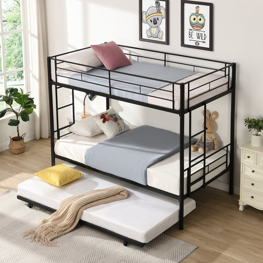 Versatile Twin Bunk Bed with Trundle and Guard Rail