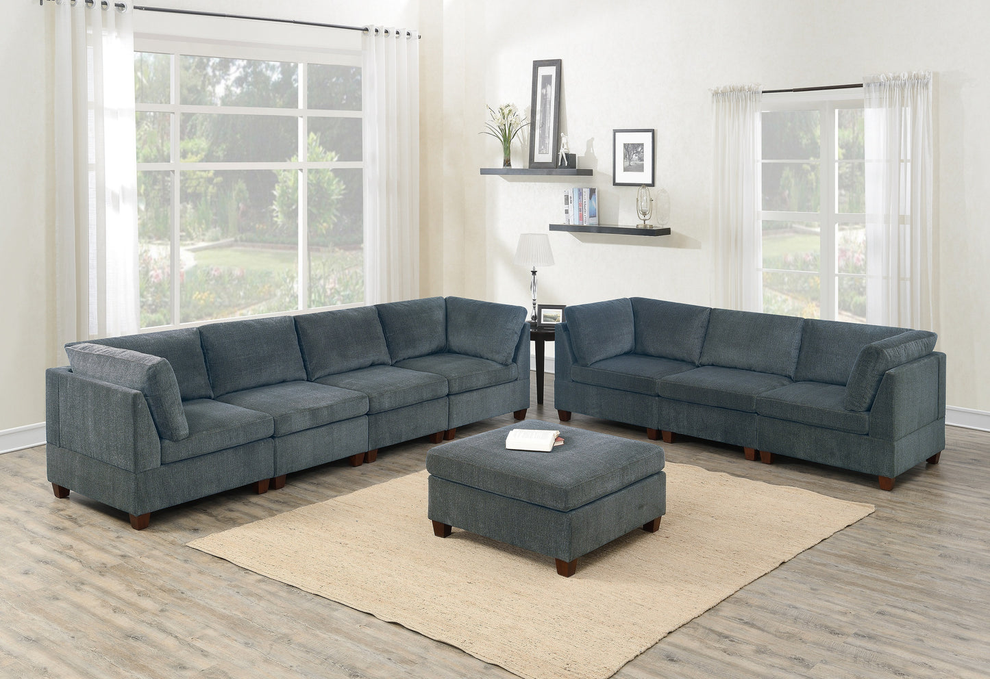 Versatile Grey Chenille Modular Sofa Set with Ottoman and 8-Piece Configuration