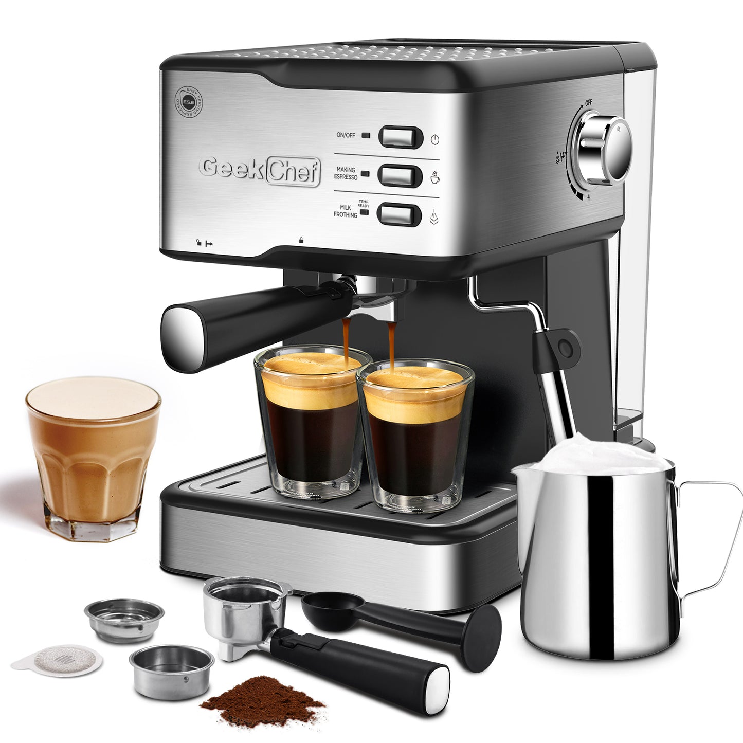 Geek Chef Espresso Machine with Milk Frother and 20 Bar Pump