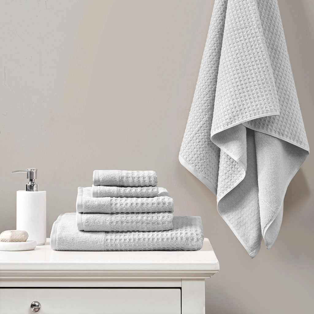 Luxurious Cotton Waffle Jacquard Bath Towel Set with Antimicrobial Protection