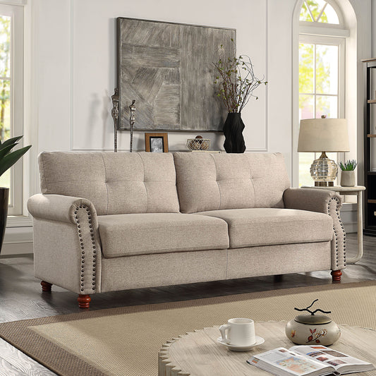 Linen Fabric Upholstery with Storage Sofa /Tufted Cushions/ Easy, Tool-Free Assembly, Beige