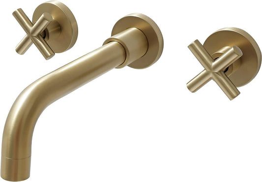 Golden Brushed Wall Mount Bathroom Faucet with Double Handles