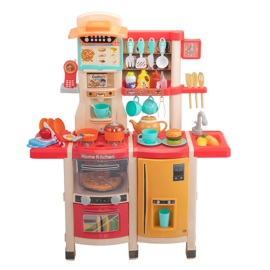 Pink Kids Kitchen Pretend Play Set - with Realistic Cooking Functions