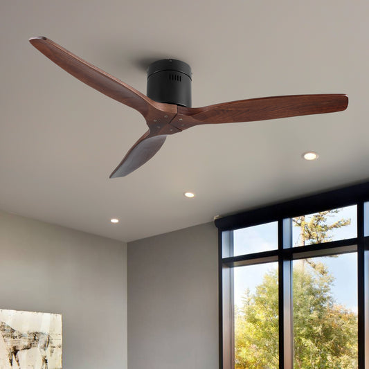 Low Profile Ceiling Fan with 52 In.Solid Wood Blades, No Light